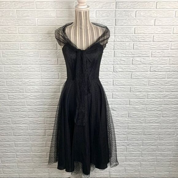 Vintage Uzanel Black Polka Dot Strapless Dress Size Medium - Picture 6 of 10